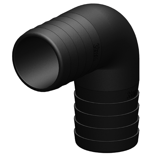 Tru Design Hose Connector 90 deg, 90291, 38mm Black
